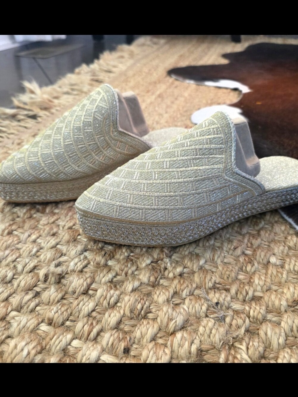 Chaussure Royal Metallic Gold Platform Espadrille Slip On Shoes Size 9